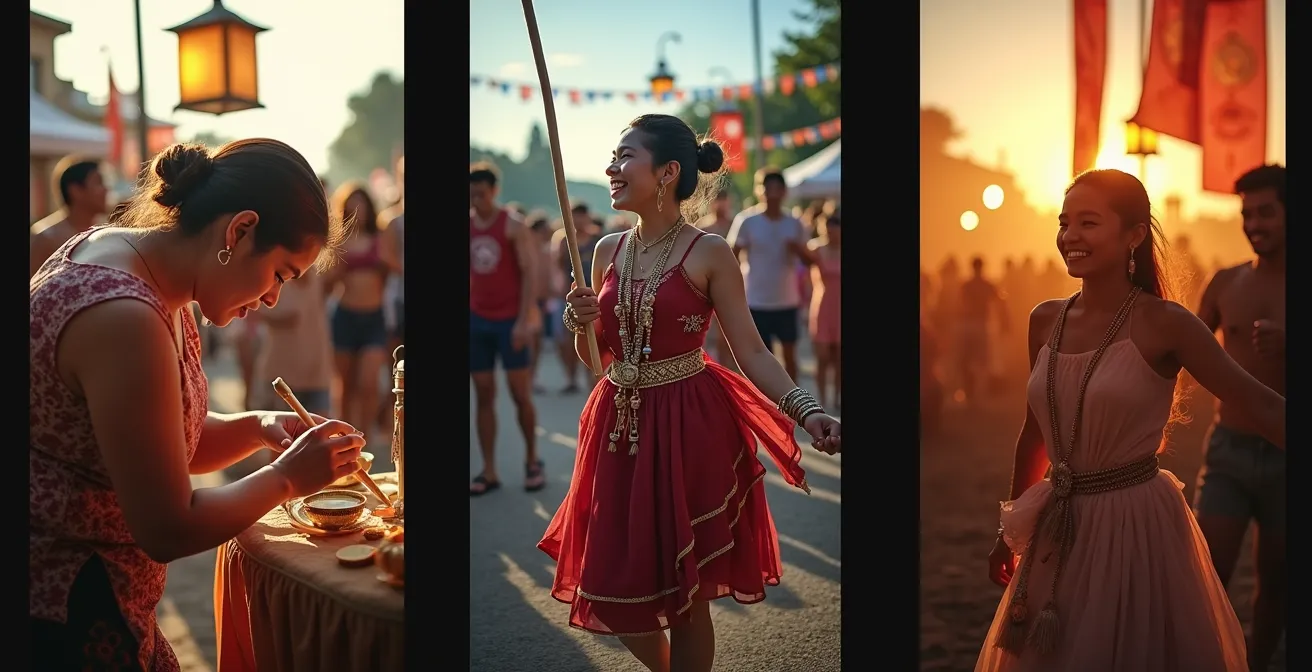 Zeitlicher Ablauf der Festival-Trilogie vom Aufbau über Höhepunkt bis zum gemeinsamen Abbau