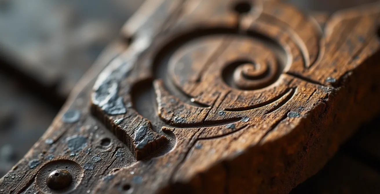Nahaufnahme handwerklicher Details mit sichtbaren Werkzeugspuren und natürlichen Unregelmäßigkeiten