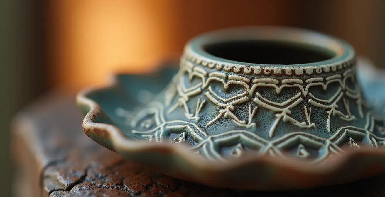 Nahaufnahme eines bedeutungsvollen, handgefertigten Objekts, das als symbolischer Erinnerungsanker für die Erkenntnisse einer Kulturreise dient.