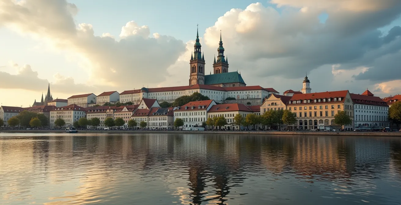 Panoramablick auf historische deutsche Altstadt vom Fluss aus gesehen