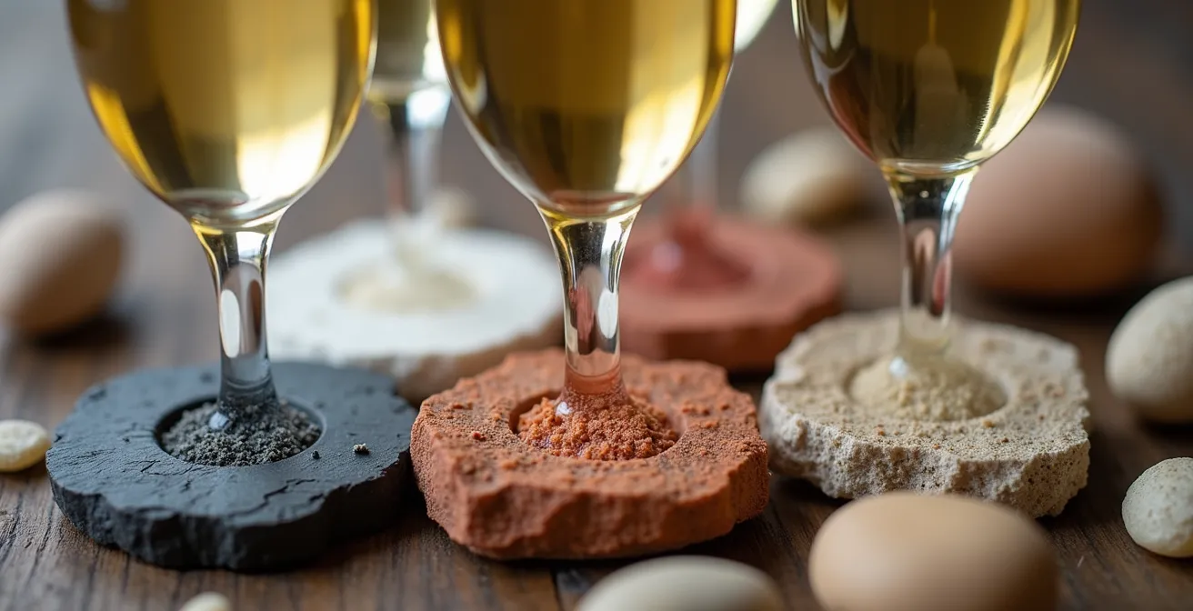 Weinverkostung mit geologischen Bodenproben zur Terroir-Analyse